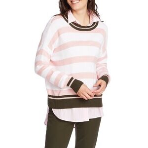 COURT & ROWE Pink/White Stripe 100% Cotton Pullover Crewneck Sweater, size XS